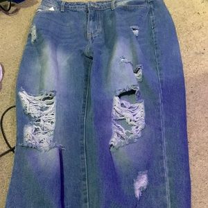 high waisted ripped straight leg jeans from SHEIN!! baby blue-ish.